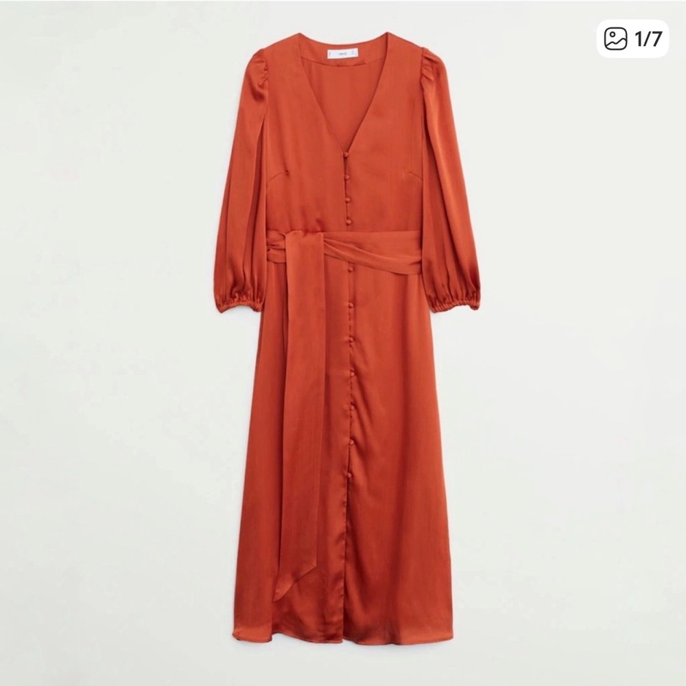Mango Orange Button-Down Dress